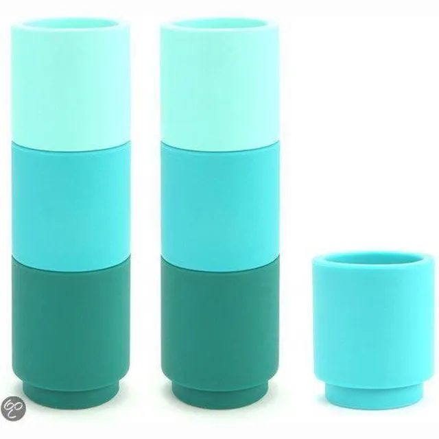 Cookut Moji Waxinelichthouders - Siliconen - Stapelbaar - Met Modulair systeem - Turquoise - Set van 7 stuks Blauw