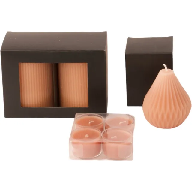 Winq Set van 3 stuks verpakkingen assorti kaarsen in de kleur Nut, Stompkaars - Waxinelicht- Kaars geo 9 cm Nougat ( Nut)