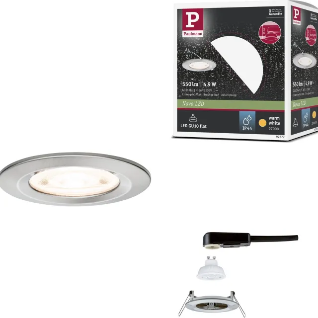 Paulmann LED-inbouwlamp Nova GU10 Flat stijf IP44 4,9W 550lm 230V 2700K Staal geborsteld