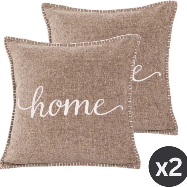 Tiseco HOME STUDIO - Kussen (gevuld) DAMIAN - Geborduurde WELCOME tekst - Vierkant - 45x45 cm - Zand SAND