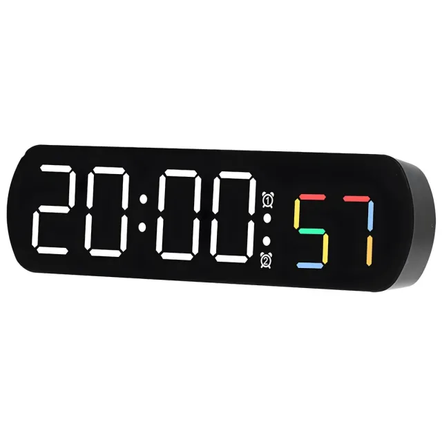 Happiq Digitale wandklok - Voor woonkamer of kantoor - Temperatuur- en vochtigheidsweergave, nachtmodus & snooze - Elektronisch LED, 12/24 uur - Wit White