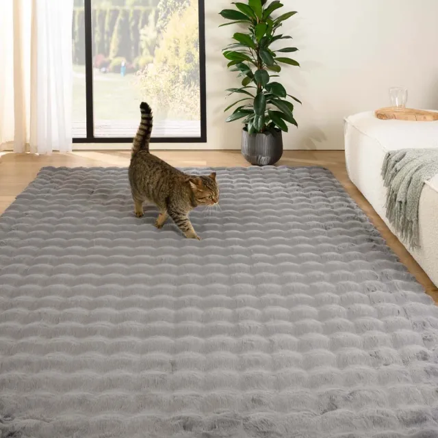 Tapeso Fluffy vloerkleed - Cloud grijs 80x150