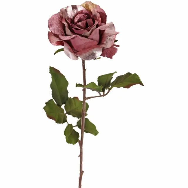 Top Art Kunstbloem roos Glamour - donker roze - satijn - 61 cm - kunststof steel - decoratie bloemen Donkerroze