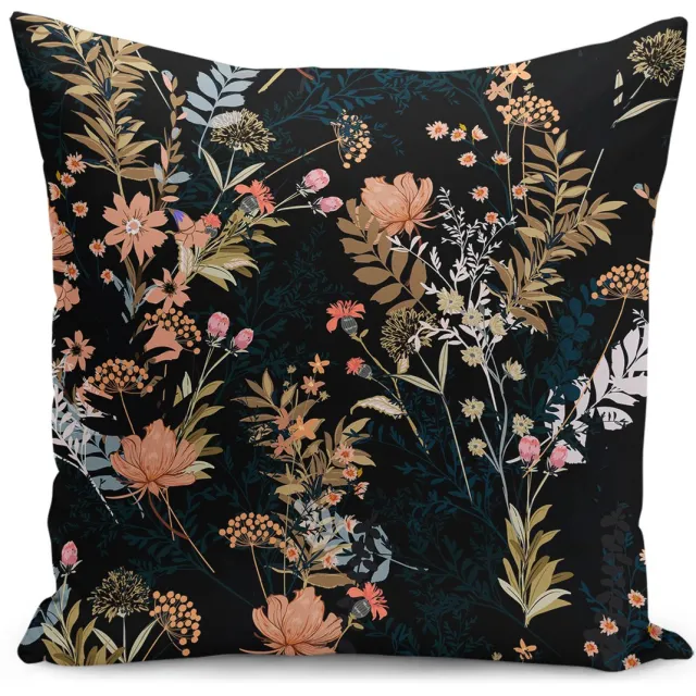 De Groen Home BLOEM - Sierkussen Velvet - 45x45 - Bloemen op zwart - Inclusief binnenkussen - Aan beide zijdig bedrukt