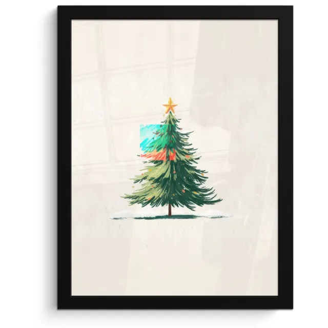 FrameYourWall Poster in lijst - Fotolijst 30x40 cm - Posters - Kerstboom - Illustratie - Ster - Sneeuw - Posterlijst zwart - Decoratie - Wanddecoratie woonkamer - Muurdecoratie slaapkamer - Kerstversiering - Kerstdecoratie voor binnen - Kerstmis