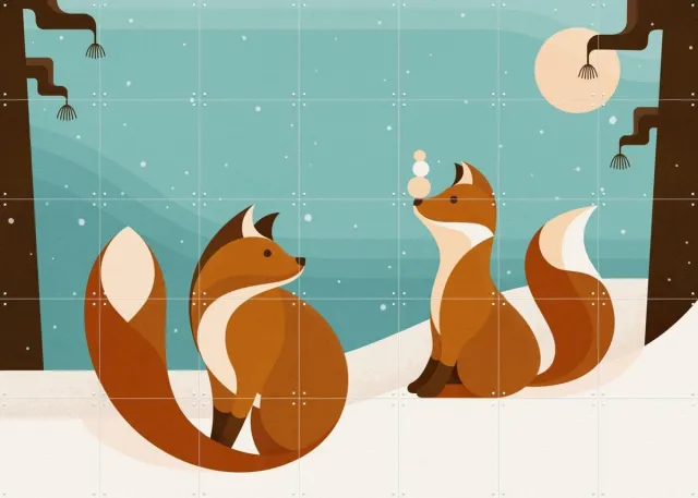 IXXI Vosjes, Elke Uijtewaal - 140 x 100 cm - Grote wanddecoratie en posters - Illustraties, Kleurrijk, Geometrische Kunst, Speels, Digitale Kunst Bruin