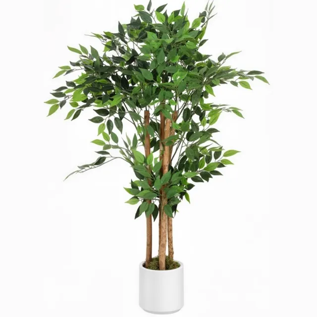 STILVORA Kunstplant – Kunstmatige Banyanboom 55 x 55 x 120 cm – Hout en Kunststof – Groen – Voor Binnen met Pot en Stabiele Basis