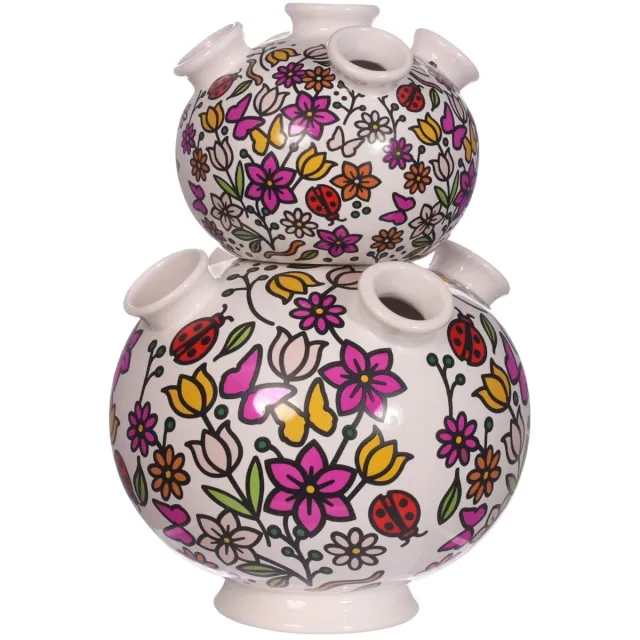 Daan-Kromhout Daan Kromhout Design - vaas - tulpenvaas - 2 delig - wit - diverse kleuren - hoogte 26 cm - Ø 18 cm - aardewerk wit - zwart - diverse