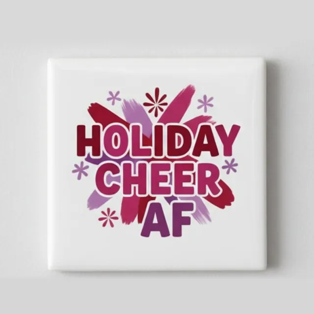 Nevolis Feestelijke 15×15 cm Keramische Tegel – “Holiday Cheer AF” Kleurrijke Kerst Quote Vrolijke Feestdecoratie Multi Color