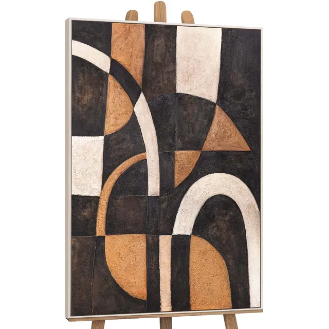 YS Canvas schilderij handgeschilderd harmony of curves abstract – YS-Art Gallery – Luxe wanddecoratie voor woonkamer – Modern schilderij voor slaapkamer en hal Beige