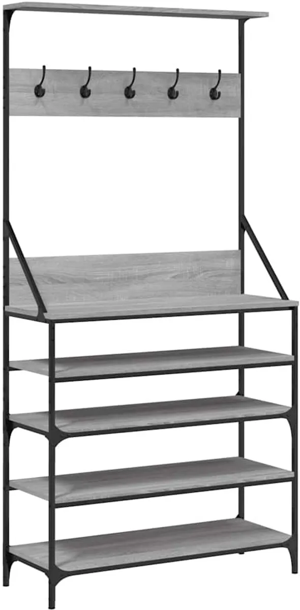 vidaXL Kledingrek - met - schoenenrek - 90x34x184 - cm - grijs - sonoma - eikenkleur grijs sonoma eiken
