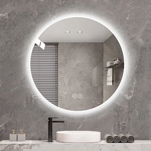 Merax LED Badkamerspiegel - Ø70cm - Ronde Verlichte Spiegel met Verwarming - Anti-condens Functie - 3 Lichtkleuren - Dimbare Make-up Spiegel - Moderne Wandspiegel Zilver