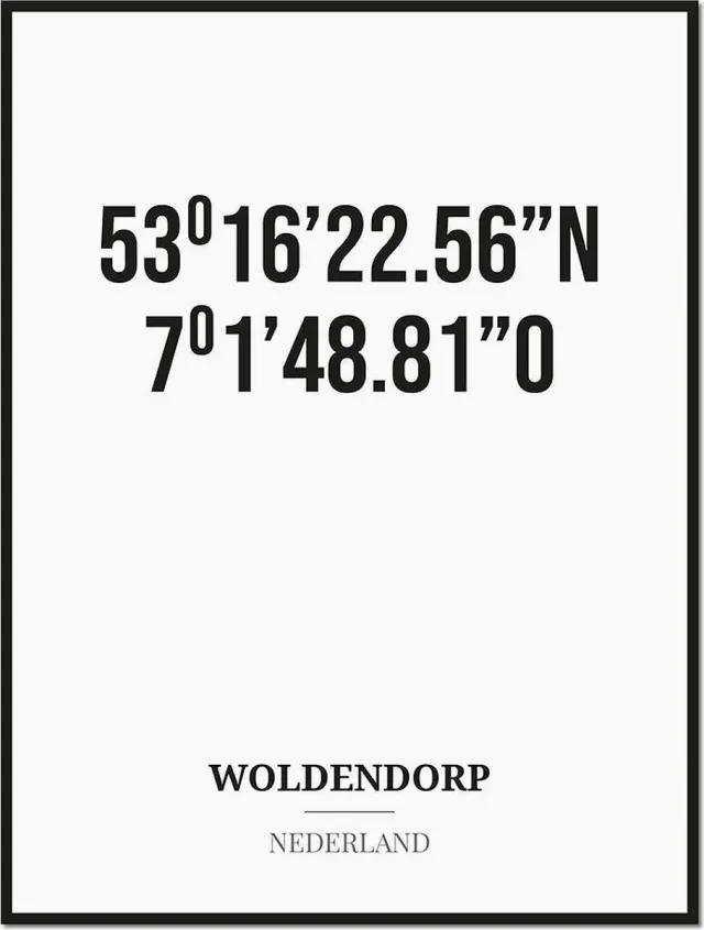 Studio216 Poster/kaart WOLDENDORP met coördinaten zwart, wit