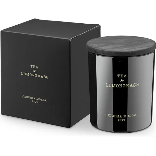 Cereria Mollà 1899 geurkaars - Tea & Lemongrass - 230 gram - 1 katoenen lont/wiek zwart glas