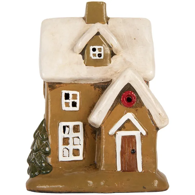 Clayre & Eef Waxinelichthouder Huis 15x12x20 cm Bruin Keramiek