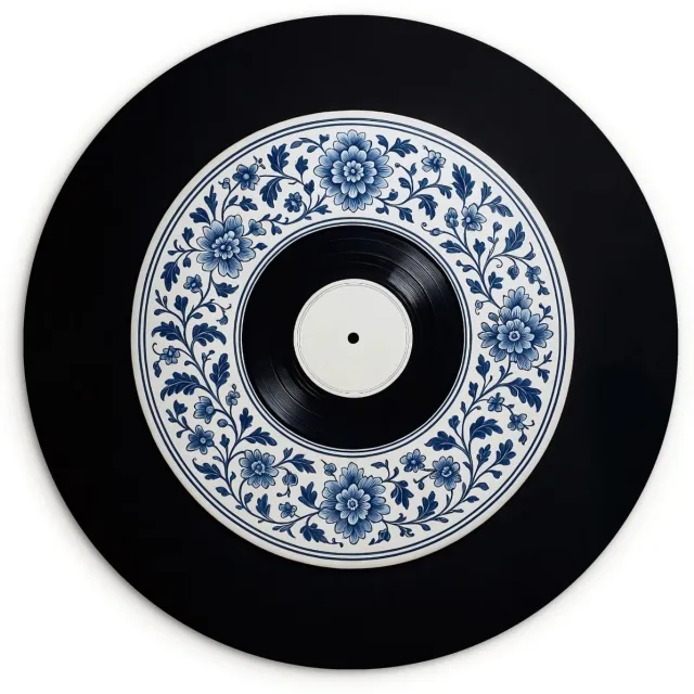 WallCircle Wandcirkel 140x140 cm - Muurcirkel Vinyl - LP - Delfts Blauw - Muziek - Muurdecoratie woonkamer - Wanddecoratie slaapkamer - Kamer decoratie accessoires - Ronde schilderijen Vinyl - Muziek