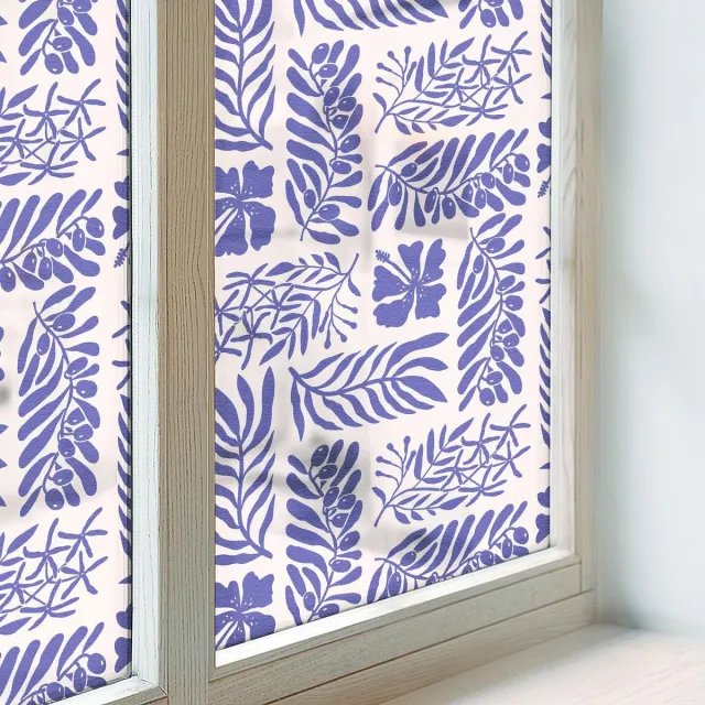 Coloray Privacy Folie Raam - Plantenpatronen Anti inkijk Folie - 50x116 cm - Wit Privacy Folie Raam - Raamfolie Tegen inkijk Glas in Lood - Voor de slaapkamer, woonkamer en kantoor - Raamfolie Zonwering Wit - Plantenpatronen