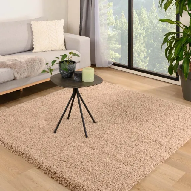 Tapeso Vierkant hoogpolig vloerkleed - Shaggy Grand beige 160x160