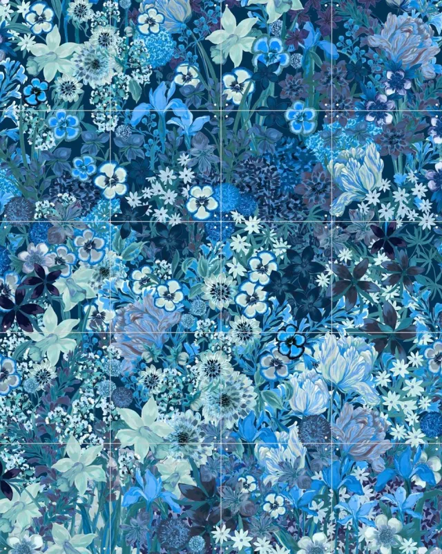 IXXI My Dream Garden Royal Blue, Marylène Madou - 80 x 100 cm - Grote wanddecoratie en posters - Illustraties, Woonkamer, Slaapkamer, Planten Warme kleuren / Blauw / Donkere tinten