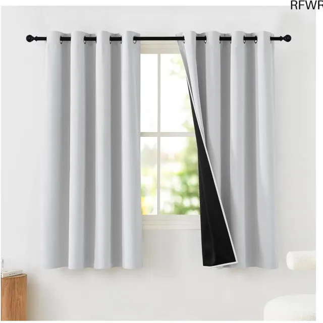 RFWR Verduisterende Thermische Gordijnen Met Lussen - 100% Lichtdicht - Voor Woonkamer en Slaapkamer - 140x145 cm Grijswit