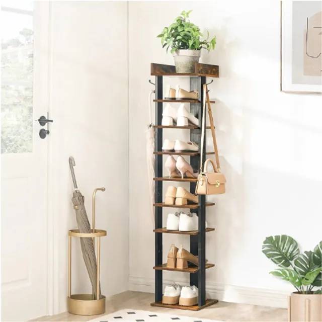 Thuys Smal Schoenenrek 9 Lagen – Verticale Schoenen Organizer Voor Entree – Industrieel Design Bruin – Zwart