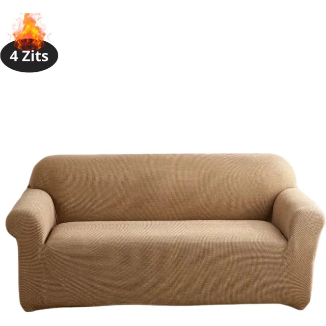 Nivard Bankhoes - Bankbeschermer - Stretch - Sofa Cover - Effen - Khaki - 4 Zits