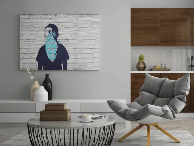 Trendex Global Canvas Schilderij - Banksy - Muur Art - Graffiti - 120x80x2 cm Grijs