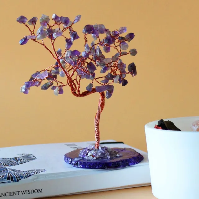 Ancient Wisdom Edelsteenboom op Agaatbasis Groot - Amethist multicolor