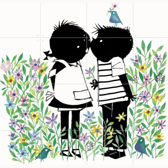 IXXI Bloemen, Fiep Westendorp - 80 x 80 cm - Grote wanddecoratie en posters - Vintage, Speels, Kleurrijk, Cartoonesk, Illustraties, Woonkamer Groen
