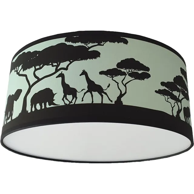 Bi & Li Creaties Plafondlamp safari silhouet groen/mint - Lamp voor aan het plafond - Dieren plafondlamp | Diameter 35cm x 15cm hoog | E27 fitting maximaal 40 watt | Excl. Lichtbron