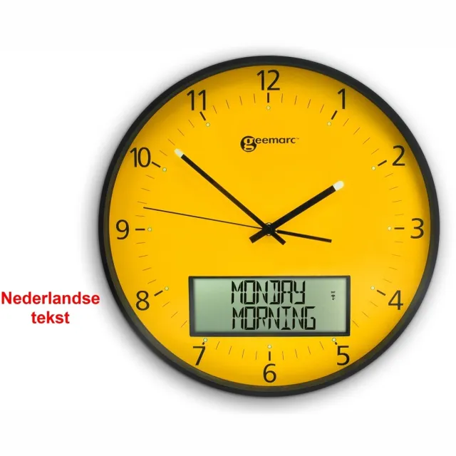 Geemarc JUMBO klok - analoog en digitaal - ook zeer geschikt voor dementerenden - dementia - geel - 60