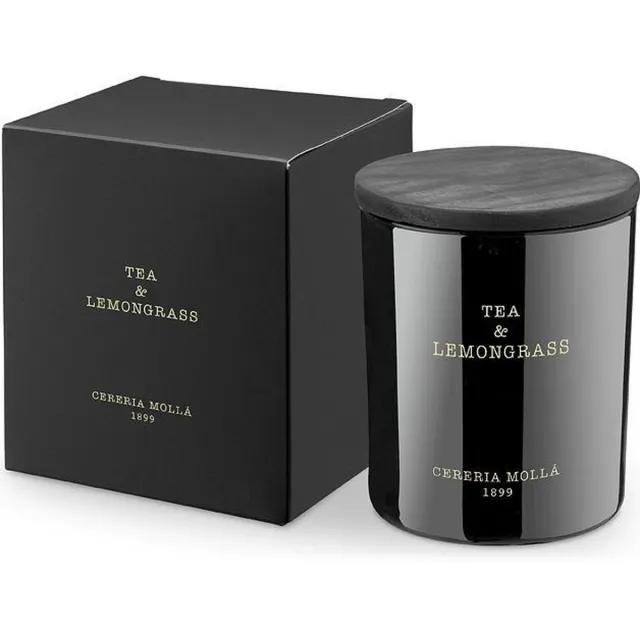 Cereria Mollà 1899 Geurkaars 230gr 50 u Tea and Lemongrass katoenen lont sojawas ideaal cadeau citroengras fris huisparfum citrus heerlijk Zwart / Tea & Lemongrass
