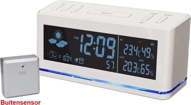 Technoline WS6850 KLOK / WEKKER - weergave binnen/buiten-temperatuur en luchtvochtigheid - weerstation - radio-controlled wit