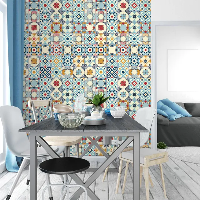 Ambiance Sticker Zelfklevende tegelmuurstickers voor keuken en badkamer - 60 cementtegelstickers, Azulejos Graciano-stijl - 60 stickers, 15x15 cm multi color