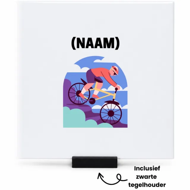 Hacebo Mountainbike met eigen naam tegeltje met tegelhouder - Sport - Mountainbiker - tegeltjes met tekst - Sport - spreuktegels - 15x15 CM Wit
