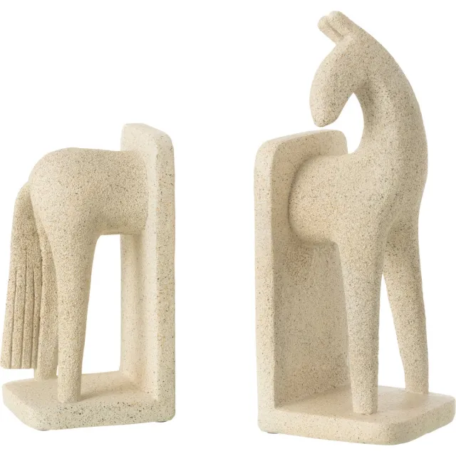 J-Line boekensteun Paard Modern - polyresin - beige - set van 2