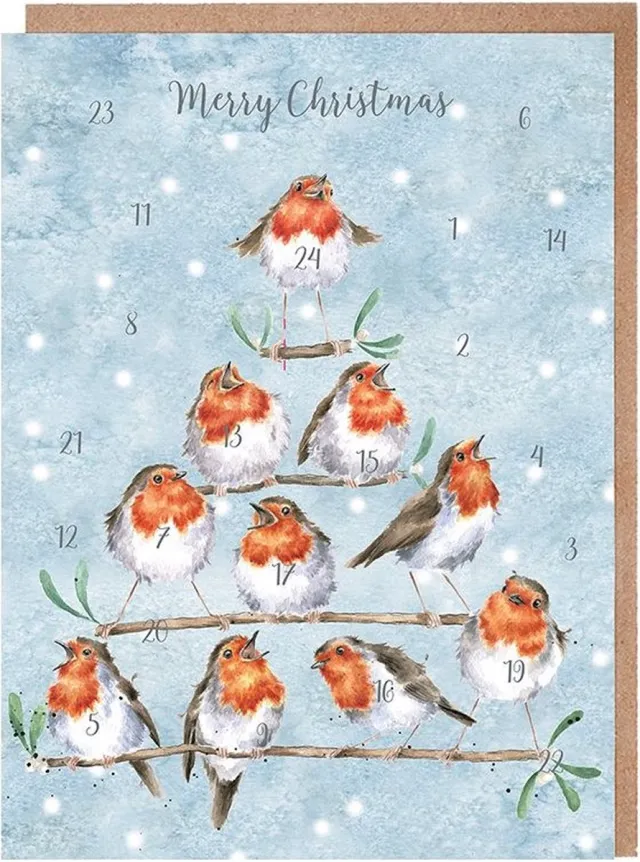 Wrendale Designs Adventskalender Kaart A5 Wrendale Rockin Robins'Advent Calendar Card Multi
