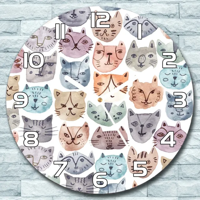 Coloray Wandklok - Kattengezichten Glazen Wandklok - 30fi cm - Groente Wandklok - Wandklok Ronde - Wandklok Klassiek - Wandklokken Woonkamer - Stille Wandklok Groente - Kattengezichten - Witte Handen