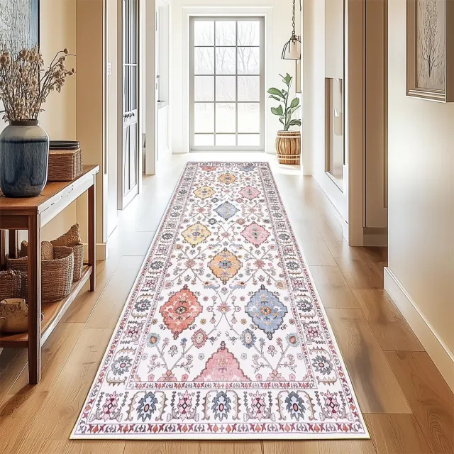 Ibenzoa Stijlvolle en Wasbare Tapijtloper met Vintage Boho-Design voor Elke Ruimte in Huis beige