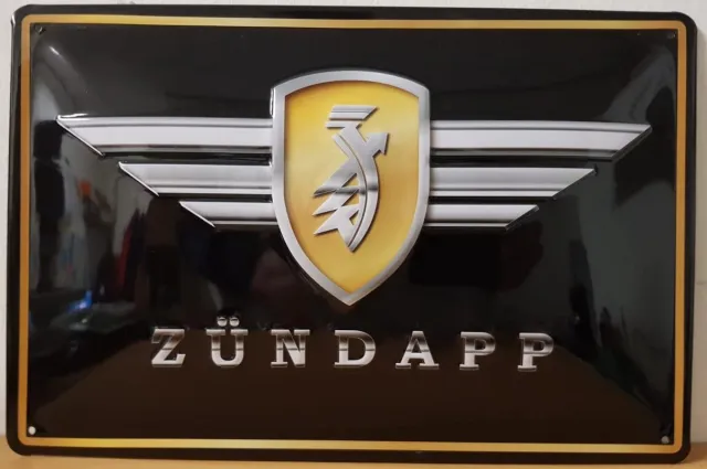 Deco Noord Zundapp bromfiets motor Logo zwart reclamebord van metaal 30 x 20 cm GEBOLD EN MET RELIEF METALEN-WANDBORD- RECLAMEBORD - MUURPLAAT - VINTAGE - RETRO - HORECA- WANDDECORATIE -TEKSTBORD - DECORATIEBORD - RECLAMEPLAAT - WANDPLAAT - NOSTALGIE -CAFE multi