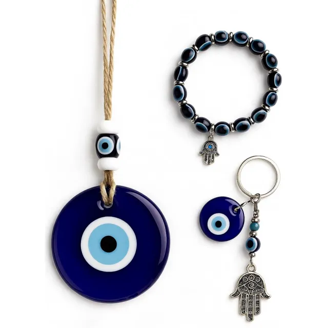 Afecto boze oog set - boze oog hanger-sleutelhanger en armband - Amulet - Talisman - Hanger - Sieraad - Bescherming - Geluk - Boze oog - evil eye G: cadeauset