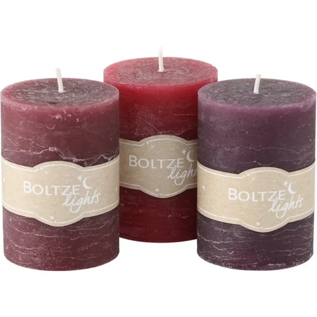 Boltze Stompkaarsen - Set van 3 - Rood, donkerrood en aubergine - 10x7cm