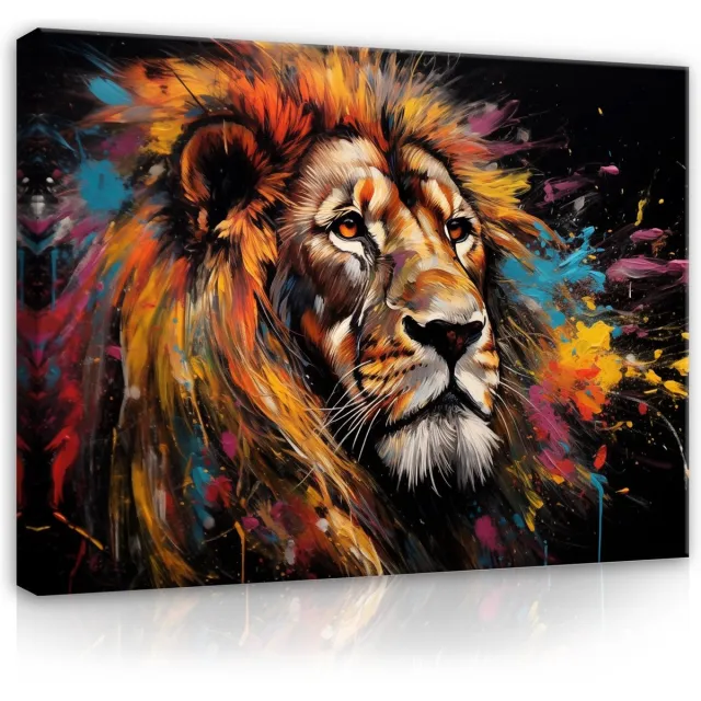 Canvas Schilderij - Leeuw - Dieren - Natuur - Wilde Dieren - Inclusief Ophangframe - 100x75cm (lxb) Diverse kleuren