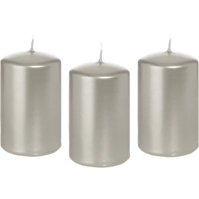Trend Candles Cilinderkaars/stompkaars - 8x - zilver - 5 x 8 cm - 18 branduren - horeca kaarsen