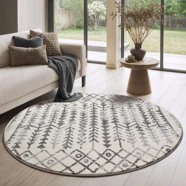 Muratap Boho Rond Vintage Kelim Laagpolig Vloerkleed Crème- 200 CM Ø Creme
