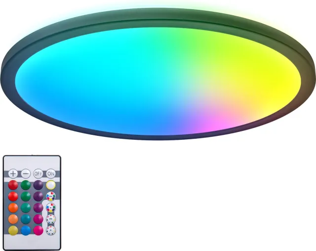 Briloner Slim - RGB/W Plafondlamp led - plafonniere met afstandsbediening - RGB & neutral wit licht - dimbaar - 22W - 42cm - zwart Zwart rond (RGB)