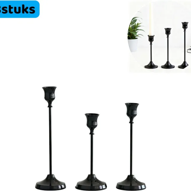 SWGOTA 3 stuks - Kandelaars - Eigentijdse stijl - Voor tafeldecoraties - Romantische diners, bruiloften en feesten - Kerstdecoraties - Zwart
