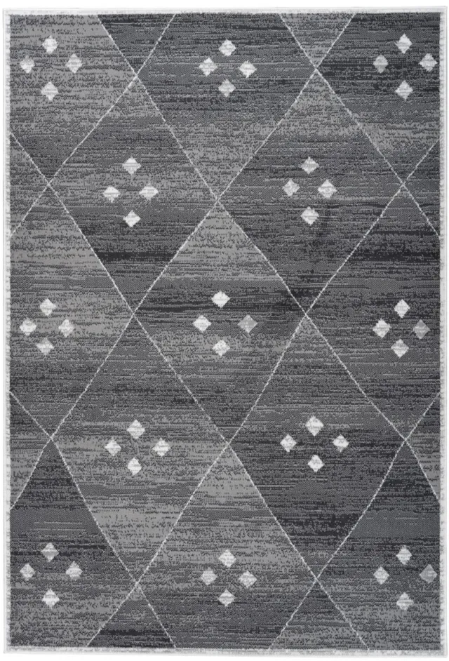 Padiro design laagpolig vloerkleed 80 x 150 cm - donkergrijs - modern geometrisch patroon - voor vloerverwarming - van polypropyleen en jute