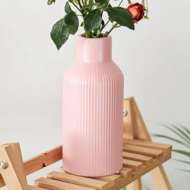 Nazik Living Keramische bloemenvaas - Modern minimalistisch - Geschikt voor pampasgras, droogbloemen en verse bloemen - Roze - 9,2 x 5 x 20,5 cm