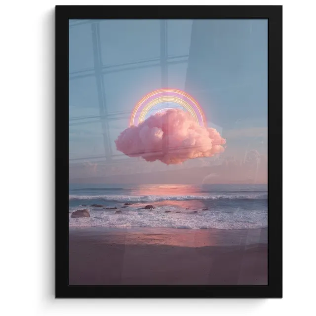 FrameYourWall Poster in lijst - Fotolijst 30x40 cm - Posters - Wolk - Regenboog - Zee - Posterlijst zwart - Decoratie - Wanddecoratie woonkamer - Muurdecoratie slaapkamer